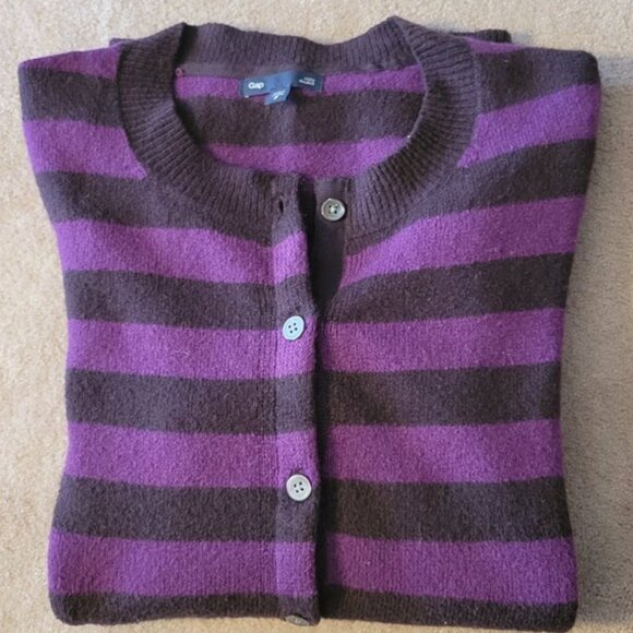 GAP Button Down Purple Striped Cardigan Sweater Women's Size Small - Picture 10 of 10
